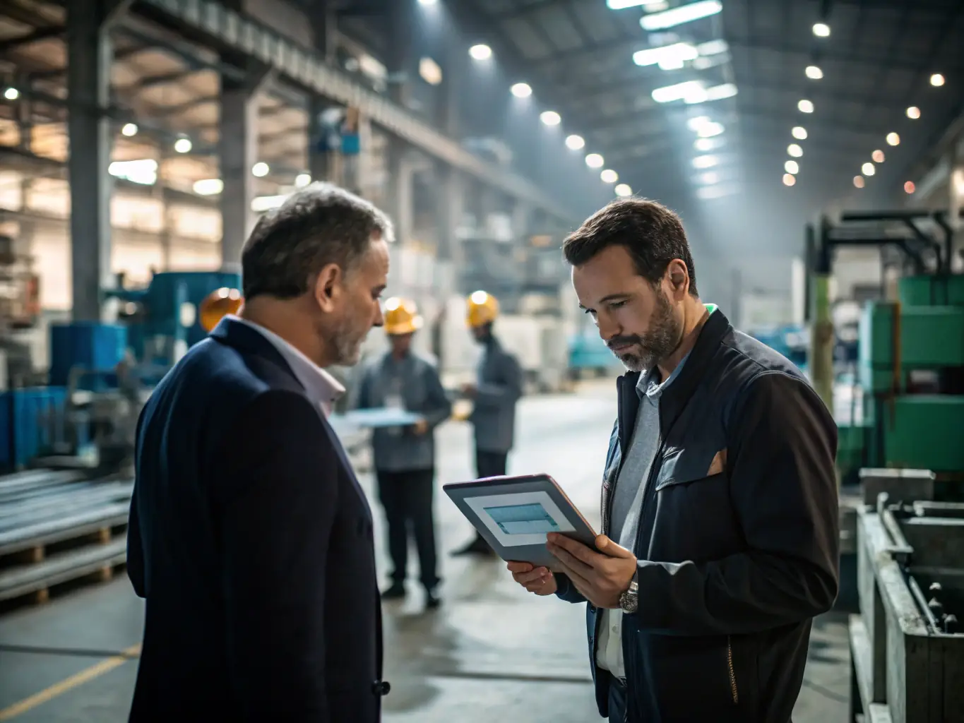 A consultant presenting operational optimization solutions to a manufacturing firm, showcasing NJE Consulting Corp LLC's expertise in streamlining business processes.